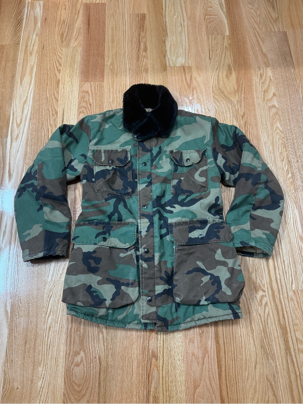 VINTAGE 1980S ARMY CAMO HUNTING JACKET MEN'S SMALL THINSULATE MADE IN USA
